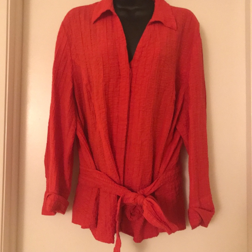 Coldwater creek- red orange tie waist top- XL